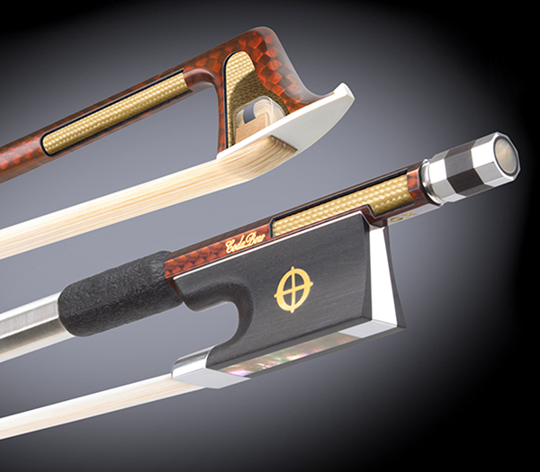 Violin bow tip and frog showing interior carbon fiber and components