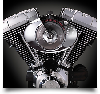 Motorcycle engine showing interior of air cleaner. Photo taken as straight one angle
