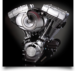 Motorcycle engine showing interior of air cleaner. Photo taken as side one angle