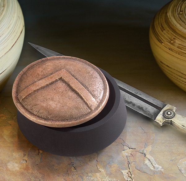 300 King's dagger and container. Photo taken as straight one angle