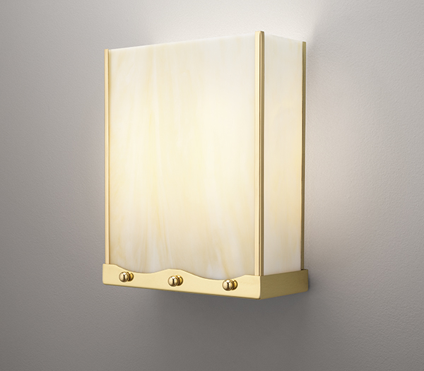 Michael's Lighting rectangular lit wall sconce, brass and stainglass painted lens