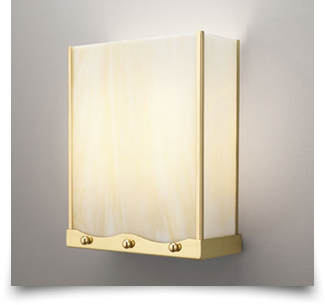 Michael's Lighting rectangular lit wall sconce, brass and stainglass painted lens